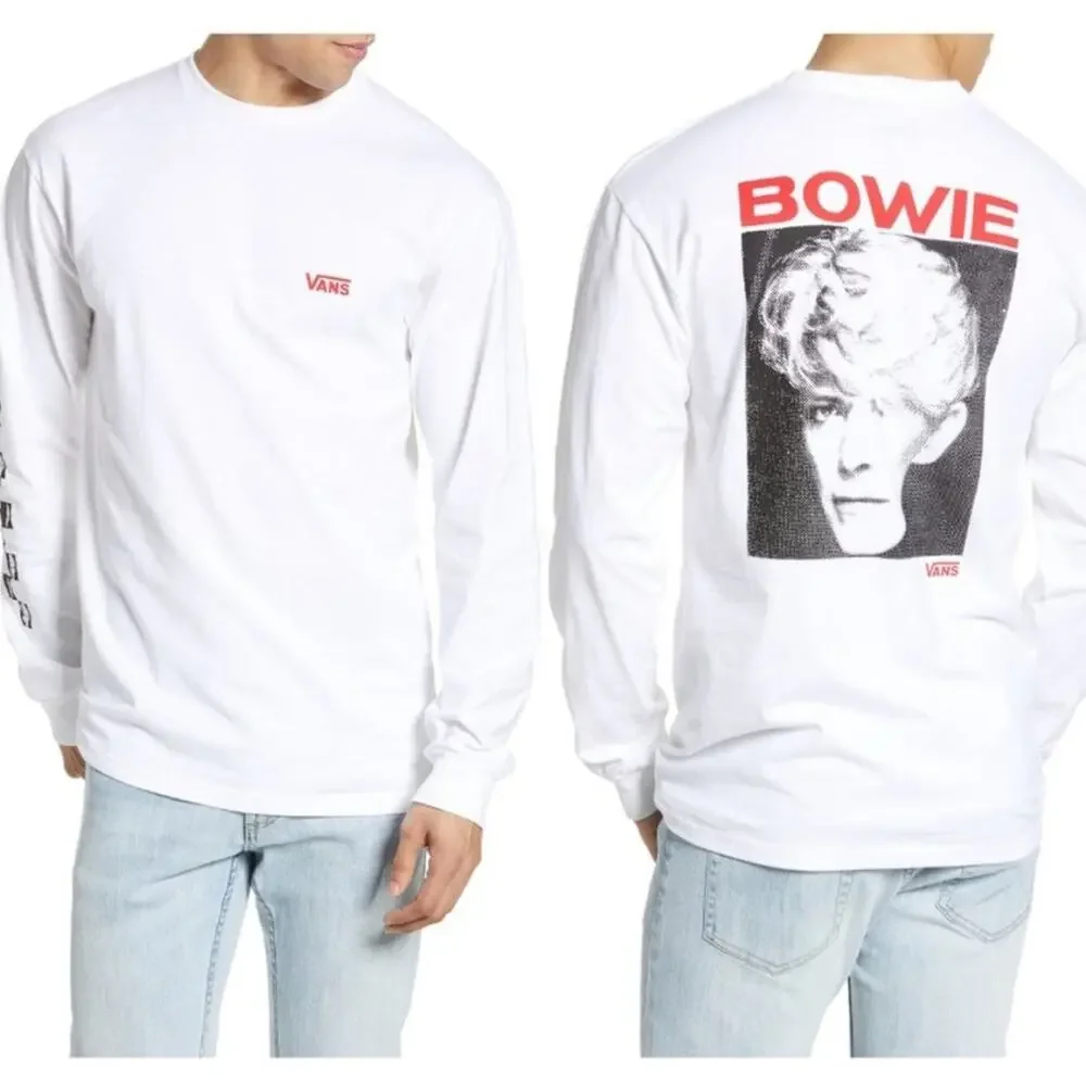 NEW VANS David Bowie Serious Moonlight Long Sleeve Cotton Crew T-Shirt Tee White